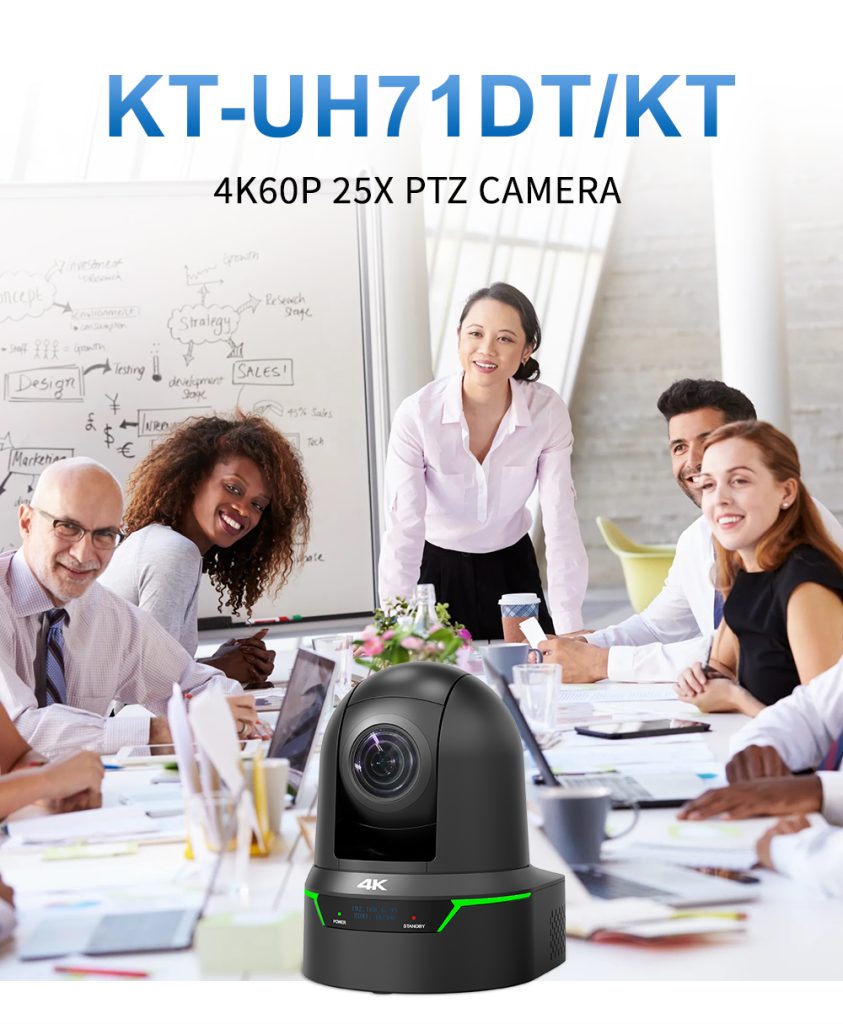 KT-UH71KT with AI tracking,4K 60fps 3860X2140, 8.30 Megapixels, 1/1.8'' Sony CMOS, 25x optical zoom,59.2°, Dual 12G-SDI, USB3.0, IP,3G-SDI, HDMI, built-in OLED display