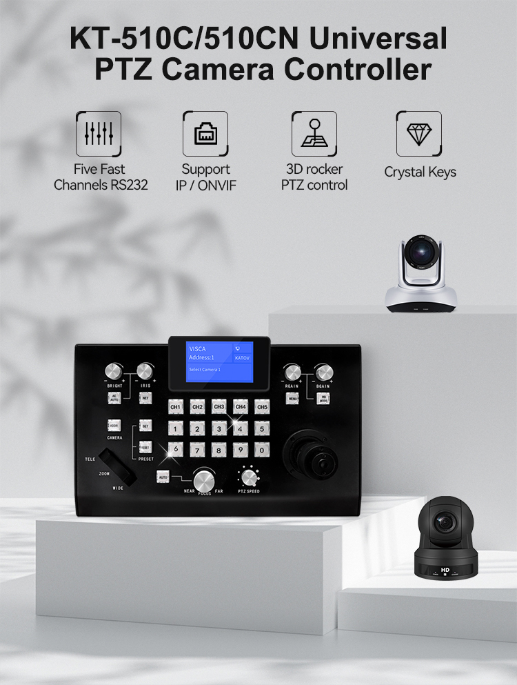 3D NDI PTZ Camera with RS232 RS485 ONVIF VISCA IP POE Keyboard Joystick Controller for Video Conference System